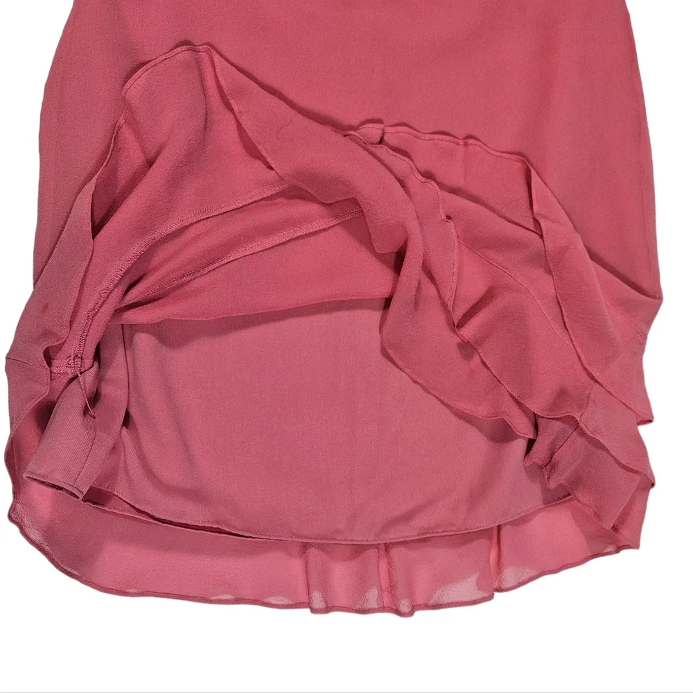 Express Pink 100% Silk Pencil Skirt Sz 6 Tier Ruffle Hem Lined Barbie Workwear